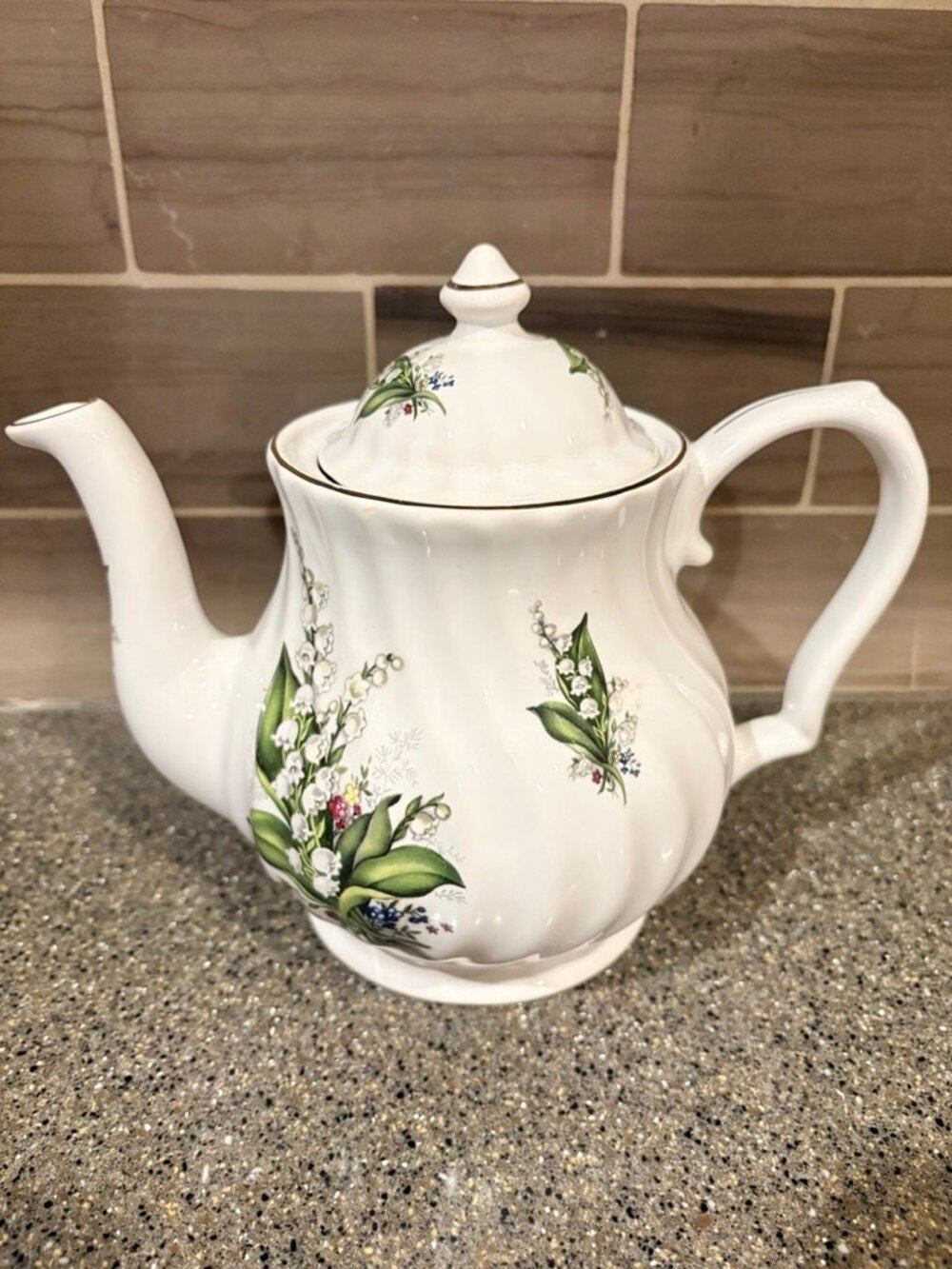 Golden Crown E&R swirled Lily of the Valley teapot